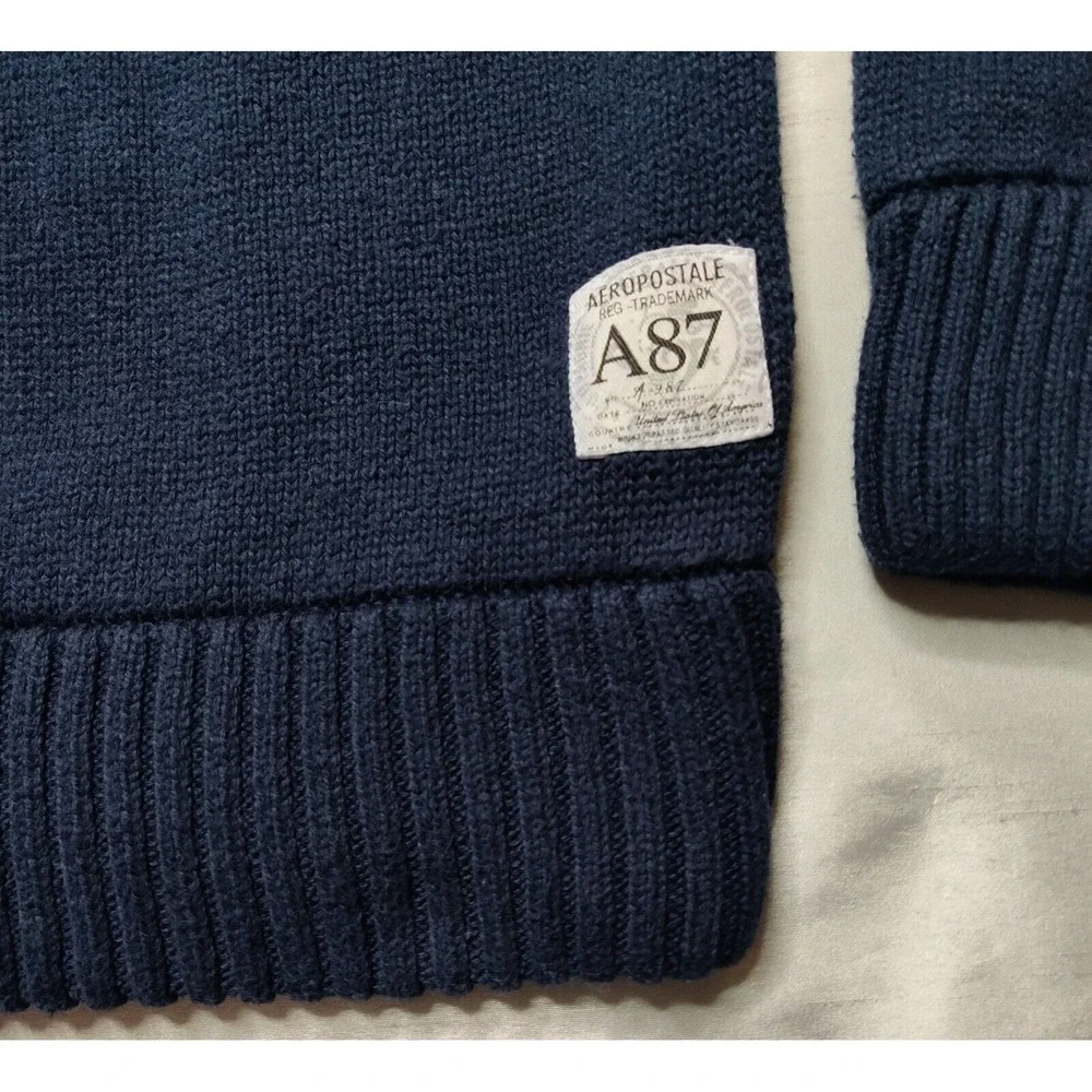 AEROPOSTALE Men Medium Blue Henley Mock Neck Cotton Acrylic Blend Sweater‎